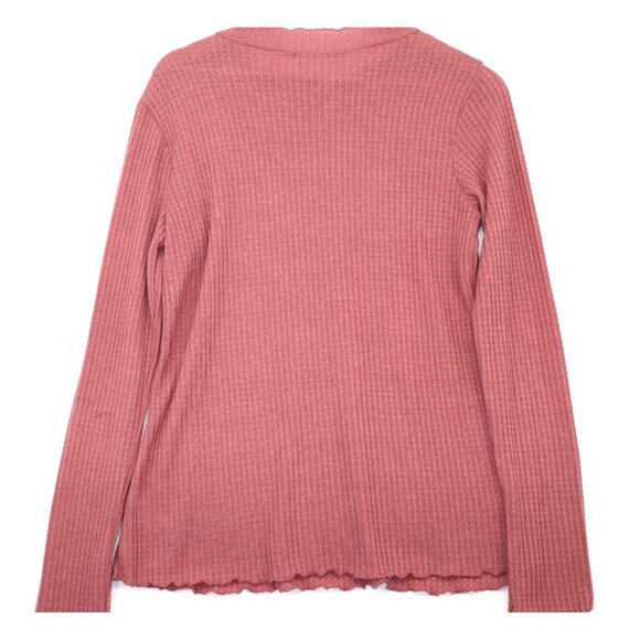 Vintage Y2K Reborn J Womens Pink Waffle Knit Long-Sleeve Top With Scalloped Trim - Picture 5 of 8